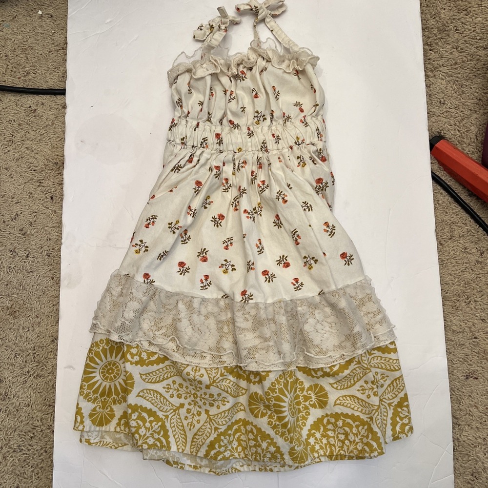 Magpie & Mabel Yellow White Floral Stretchy Ruffle Dress Girly Girls 6
